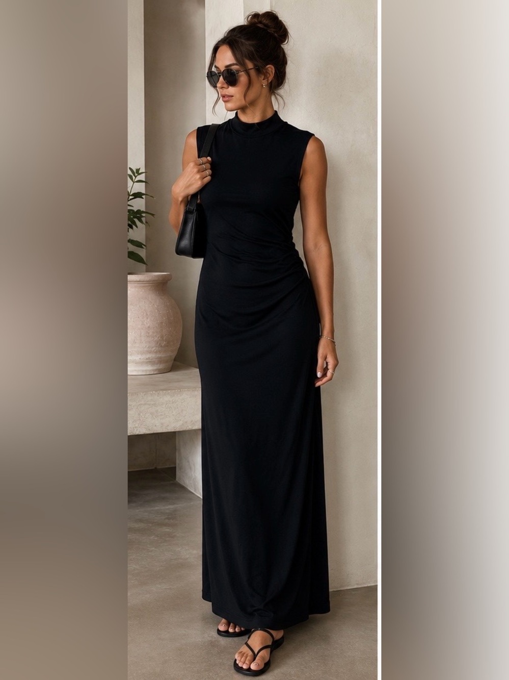 A New Day Black Ruched Mock Neck Maxi Dress - Picture 6 of 6